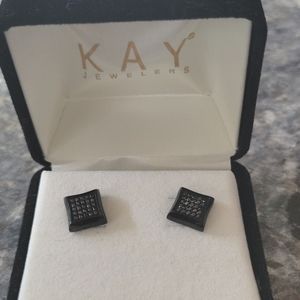 Kay jewelers black diamond earrings in stainless steel